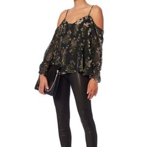 Intermix Cold Shoulder Velvet Top, Black/Floral - Small